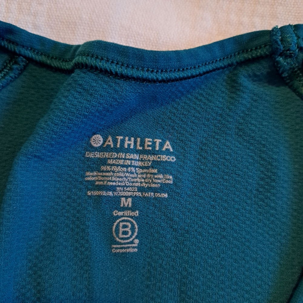 Athleta women's size Medium shirt long sleeve top dark teal green ruched sides - Picture 5 of 8